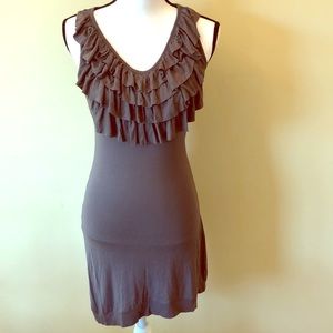 Reserved ruffled sleeveless charcoal gray  dress